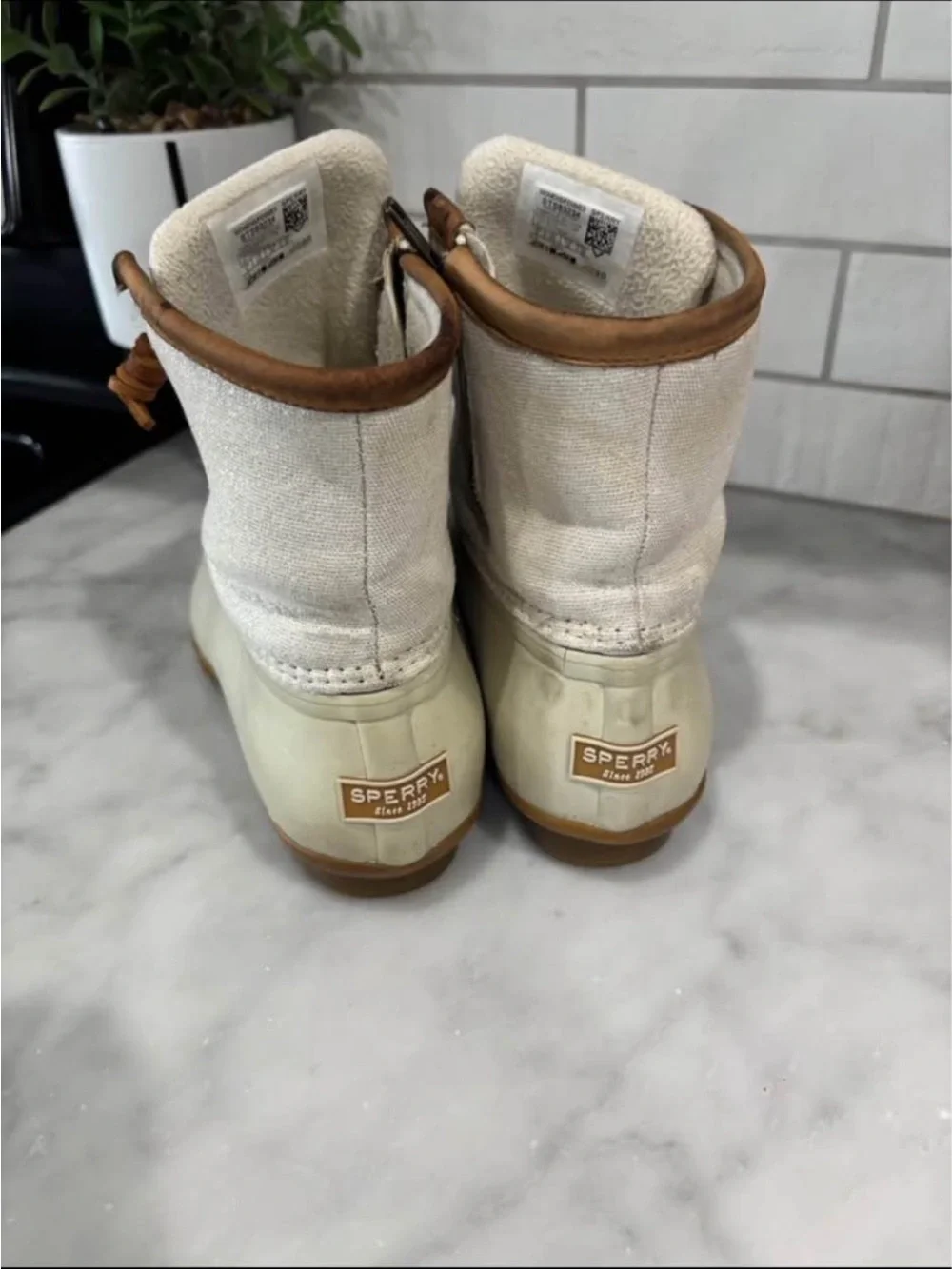 Sperry Cream and Tan Waterproof Duck Boots